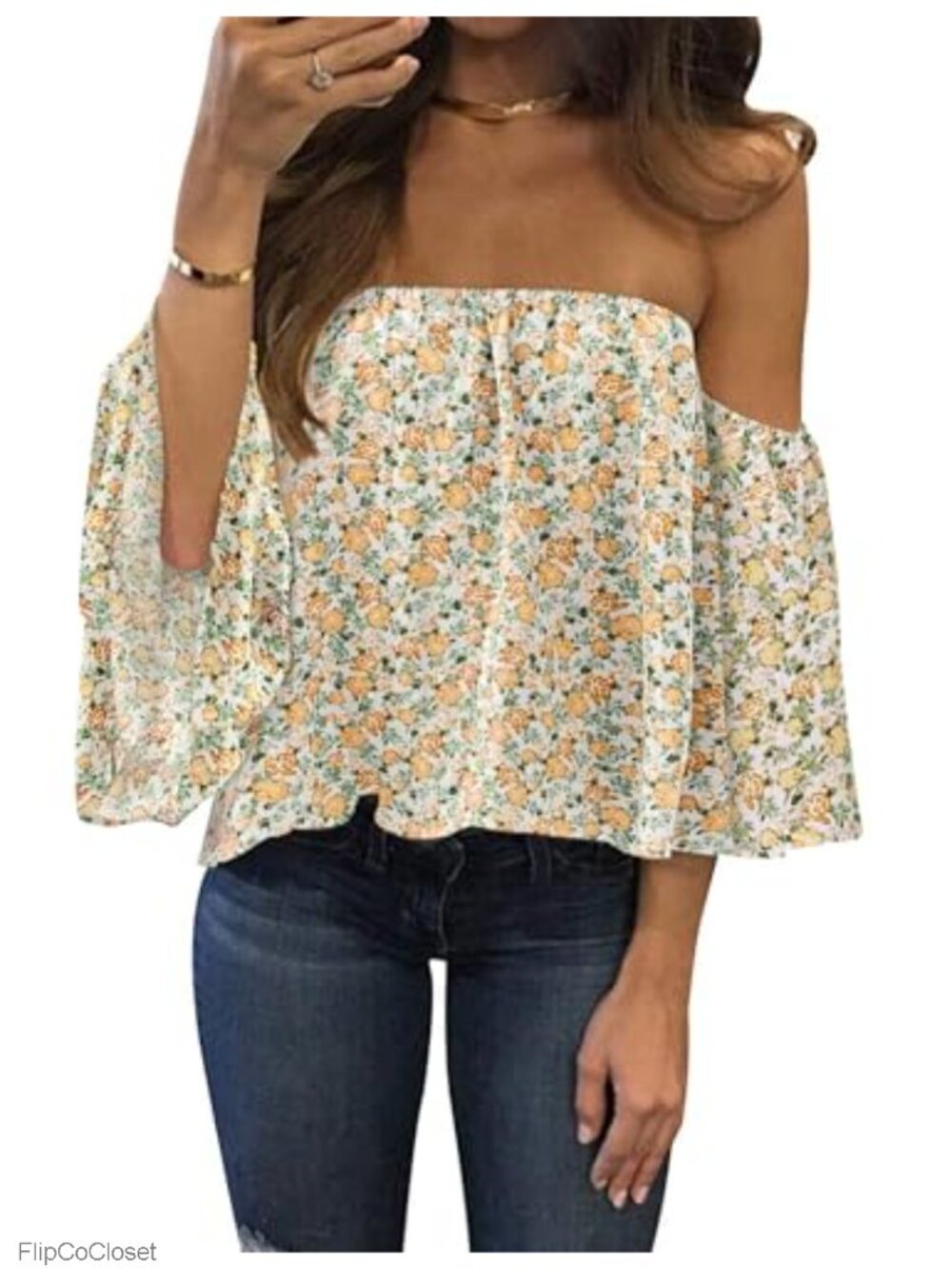 Women Off Shoulder Chiffon Blouse with Ruffles Short Sleeve Casual Party Top